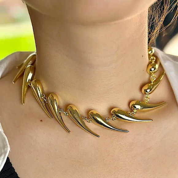 Stainless Steel Spiked Gold Choker Necklace Punk Retro - Picture 4 of 9